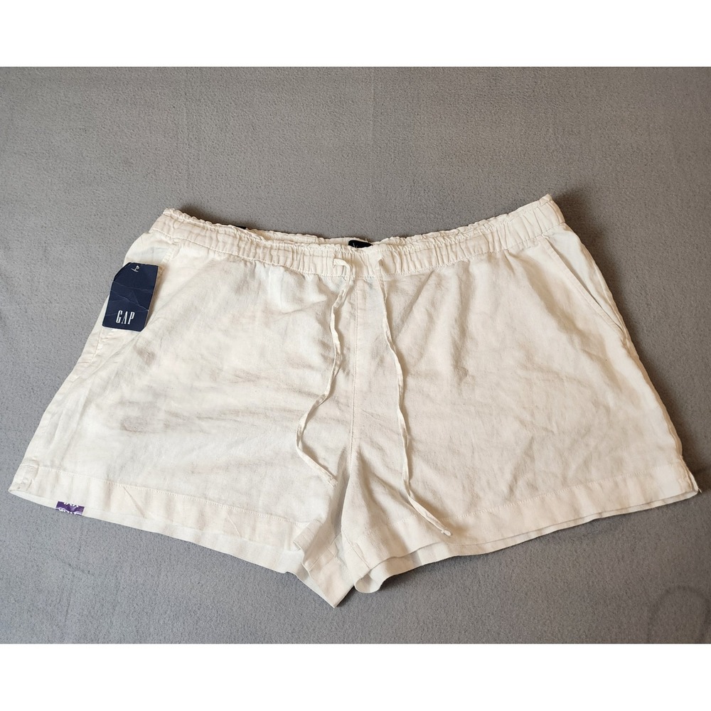 GAP Women's Linen Blend Pull On Shorts Ivory Cream Drawstring Casual NWT